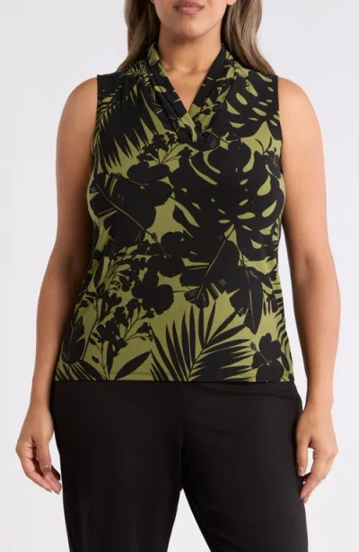 Anne Klein Floral Print Sleeveless Top In Green