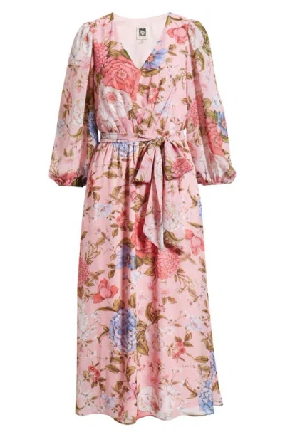 Anne Klein Floral Print Tie Waist Midi Dress In Multi