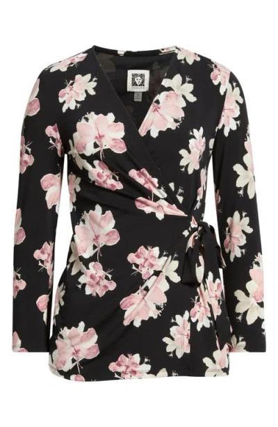 Anne Klein Floral Print Wrap Top In Multi