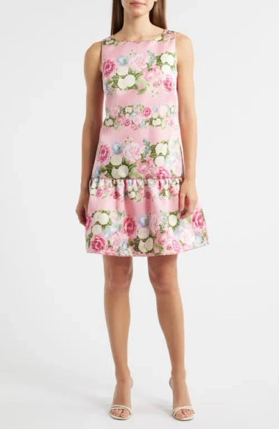 Anne Klein Floral Ruffle Hem Sleeveless Dress In Pink