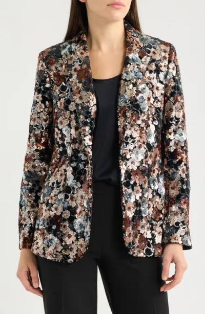 Anne Klein Floral Sequin One-button Blazer In Multi