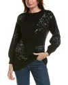 Anne Klein Floral Sequin Crewneck Tunic Sweater In Black