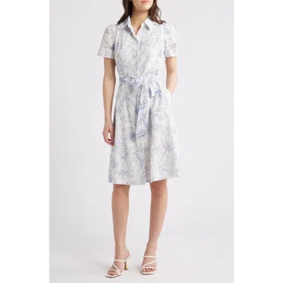 Anne Klein Floral Short Sleeve Shirtdress In Pearl White Multi