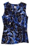 Anne Klein Floral Sleeveless Knit Wrap Top In Santorini Blue Multi