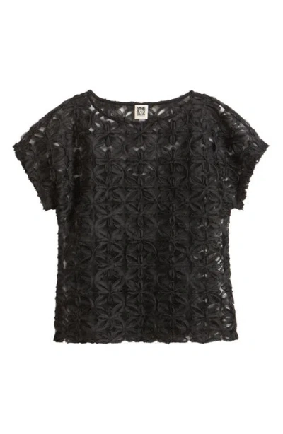 Anne Klein Floral Stitch Top In Black