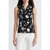 ANNE KLEIN ANNE KLEIN FLORAL TRIPLE PLEAT SLEEVELESS TOP