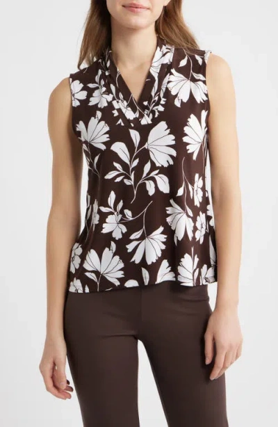 Anne Klein Floral Triple Pleat V-neck Top In Multi