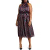 Anne Klein Floral Twist Neck Keyhole Midi Dress In Blue