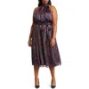 Anne Klein Floral Twist Neck Keyhole Midi Dress In Titian Red/juniper Multi