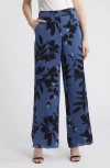 Anne Klein Floral Wide Leg Pants In Blu Jay/ Anne Black Multi