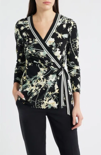 Anne Klein Leo Border Print Wrap Top In Multi