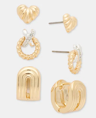 Anne Klein Fluted Heart, Crisscross Wreath & Textured Earrings, 3-piece Set
