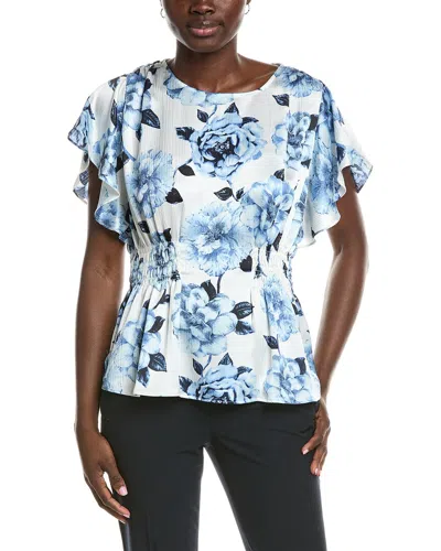 Anne Klein Flutter Printed Blouse In Blue
