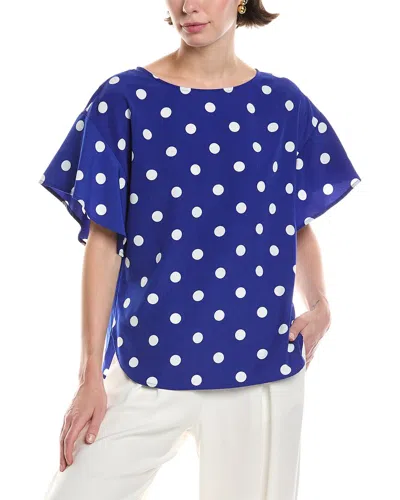 Anne Klein Flutter Sleeve Blouse In Santorini Blue,white