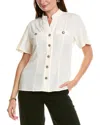 Anne Klein High Neck Short Sleeve Button-up Shirt