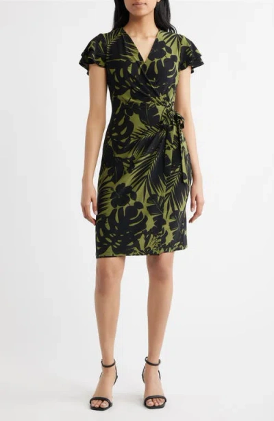 Anne Klein Flutter Sleeve Classic Wrap Dress In Green