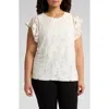 Anne Klein Flutter Sleeve Lace Top In White Dove