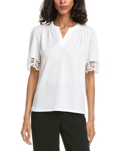 Anne Klein Flutter Sleeve Lace-trim Top In White
