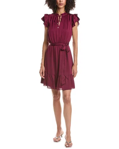 Anne Klein Flutter Sleeve Short Dress In Burgundy