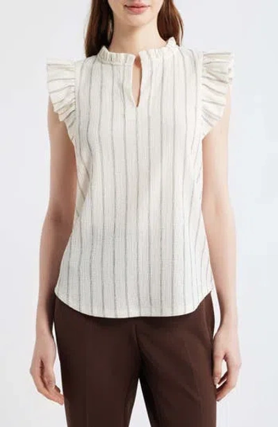 Anne Klein Flutter Sleeve Stripe Shirt In White