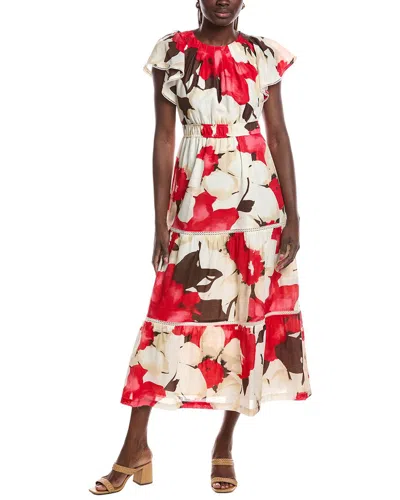 Anne Klein Flutter Sleeve Tiered Maxi Dress In Transparent