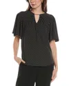 Anne Klein Polka Dot Pleat Neck Top In Black