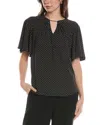 Anne Klein Polka Dot Pleat Neck Top In Black