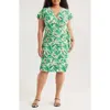 Anne Klein Abstract Print Flutter Sleeve Wrap Dress In White