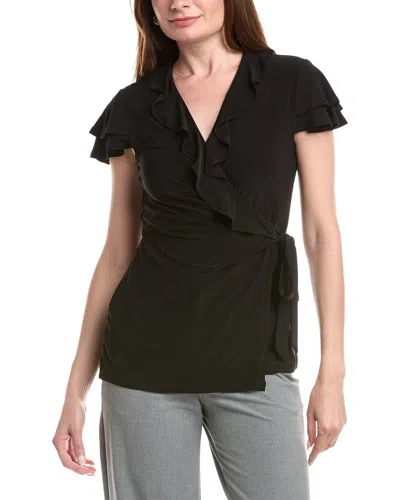 Anne Klein Flutter Sleeve Wrap Top In Black