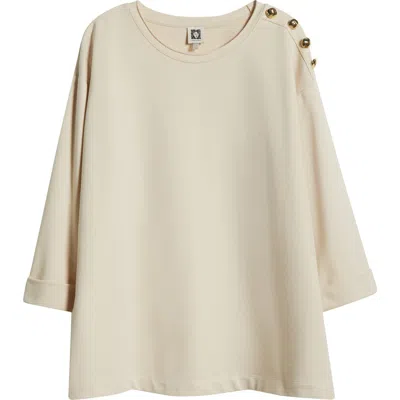 Anne Klein French Terry Button Shoulder Top In Soft Latte