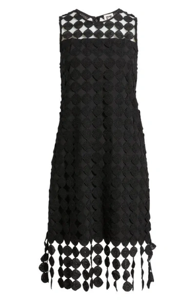 Anne Klein Fringe Embroidered Sleeveless Dress In Black