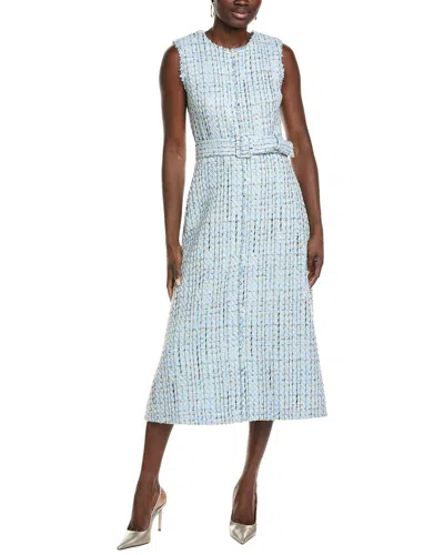 Anne Klein Center Seam Tweed Midi Dress In Blue