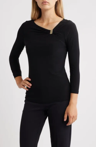 Anne Klein Gathered Asymmetric Neck Top In Black