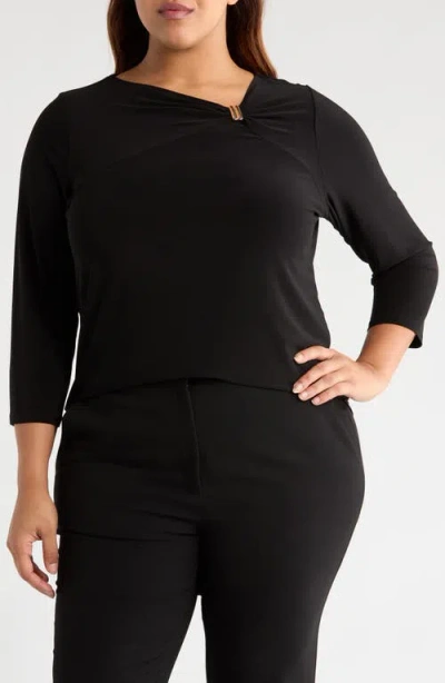 Anne Klein Gathered Asymmetric Neck Top In Black