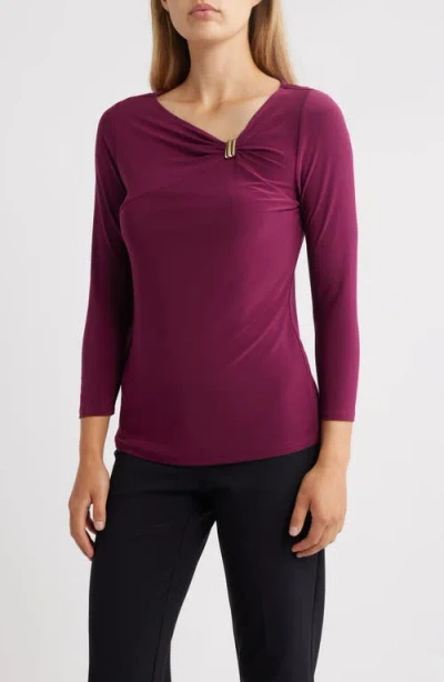 Anne Klein Gathered Asymmetric Neck Top In Purple