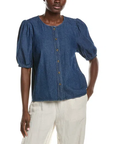 Anne Klein Gathered Chambray Blouse In Blue