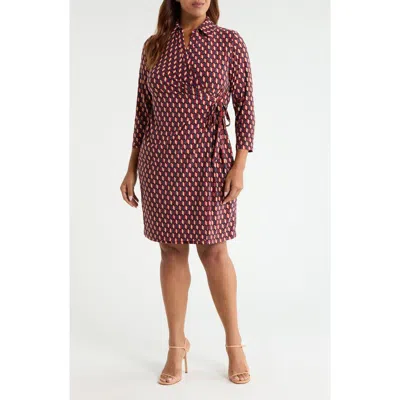 Anne Klein Geo Print Knit Wrap Dress In Rust Multi