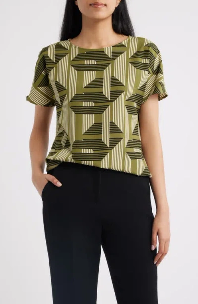 Anne Klein Geo Print Short Sleeve Top In Green