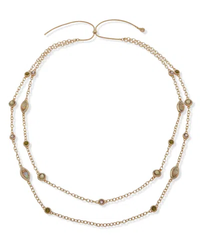 Anne Klein Glass And Abalone Stone Multirow Necklace In Gold