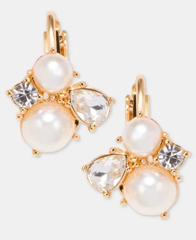 Anne Klein Glass Crystal And Faux Pearl Cluster Clip-on Earrings In Gold