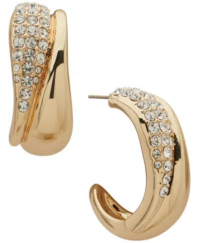 Anne Klein Glass Crystal Stone 2-row C Hoop Earrings In Gold