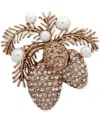 Anne Klein Glass Stone And Glass Gold-tone Boxed Pinecone Pin In Gold