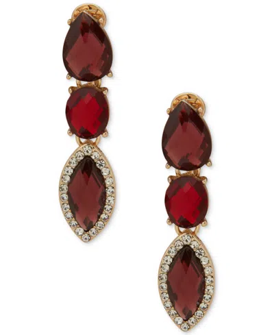 Anne Klein Glass Stone Gold-tone Linear Earrings In Red