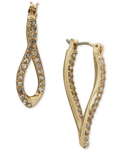 Anne Klein Glass Stone Gold-tone Twisted Hoop Earrings In Transparent