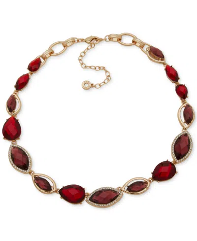Anne Klein Glass Stone Navette Gold-tone Teardrop Necklace