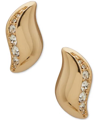 Anne Klein Glass Stone Puffy Swirl Gold-tone Pierced Post Stud Earrings