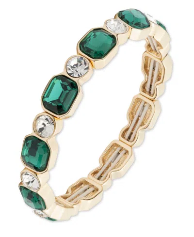 Anne Klein Glass Stones Gold-tone Stretch Bracelet In Green