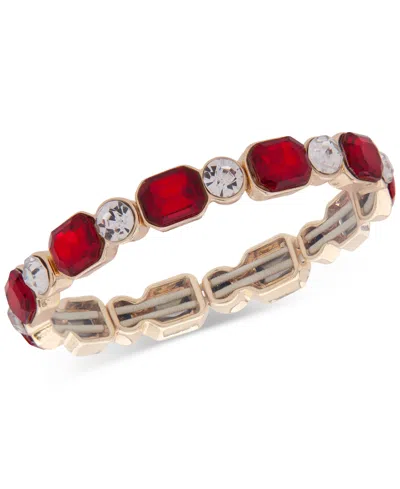 Anne Klein Glass Stones Gold-tone Stretch Bracelet In Red
