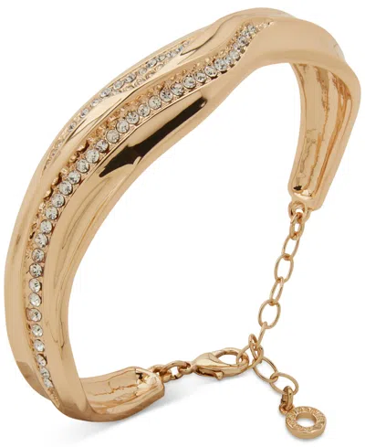 Anne Klein Glass Stones Gold-tone Wavy Cuff Bracelet In Transparent