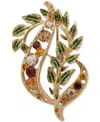 Anne Klein Glass Stones Openwork Leaf Pin In Gold